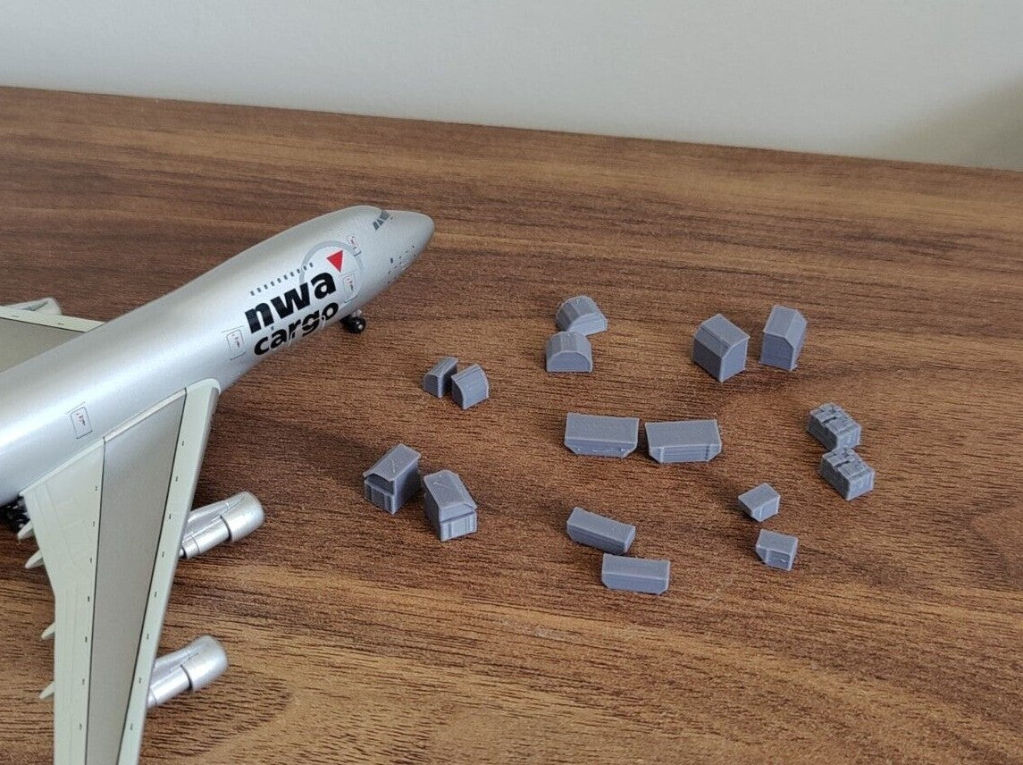 16x Set of ULD Aircraft Containers Grey/Black/White 1:400 Scale Airport Diorama