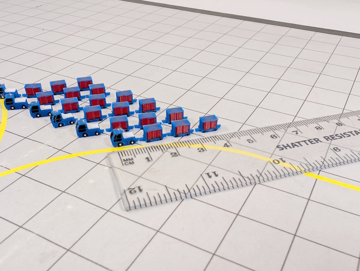 Tug & Dolly Baggage Trailers (6x Southwest Blue) Airport GSE Vehicle 1:400 Scale