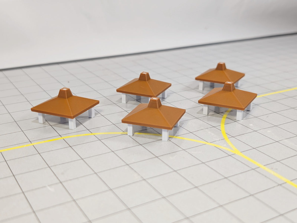 Tropical Airport Huts (x5) Kona Hawaii style Building 1:400 Scale Models Scenery