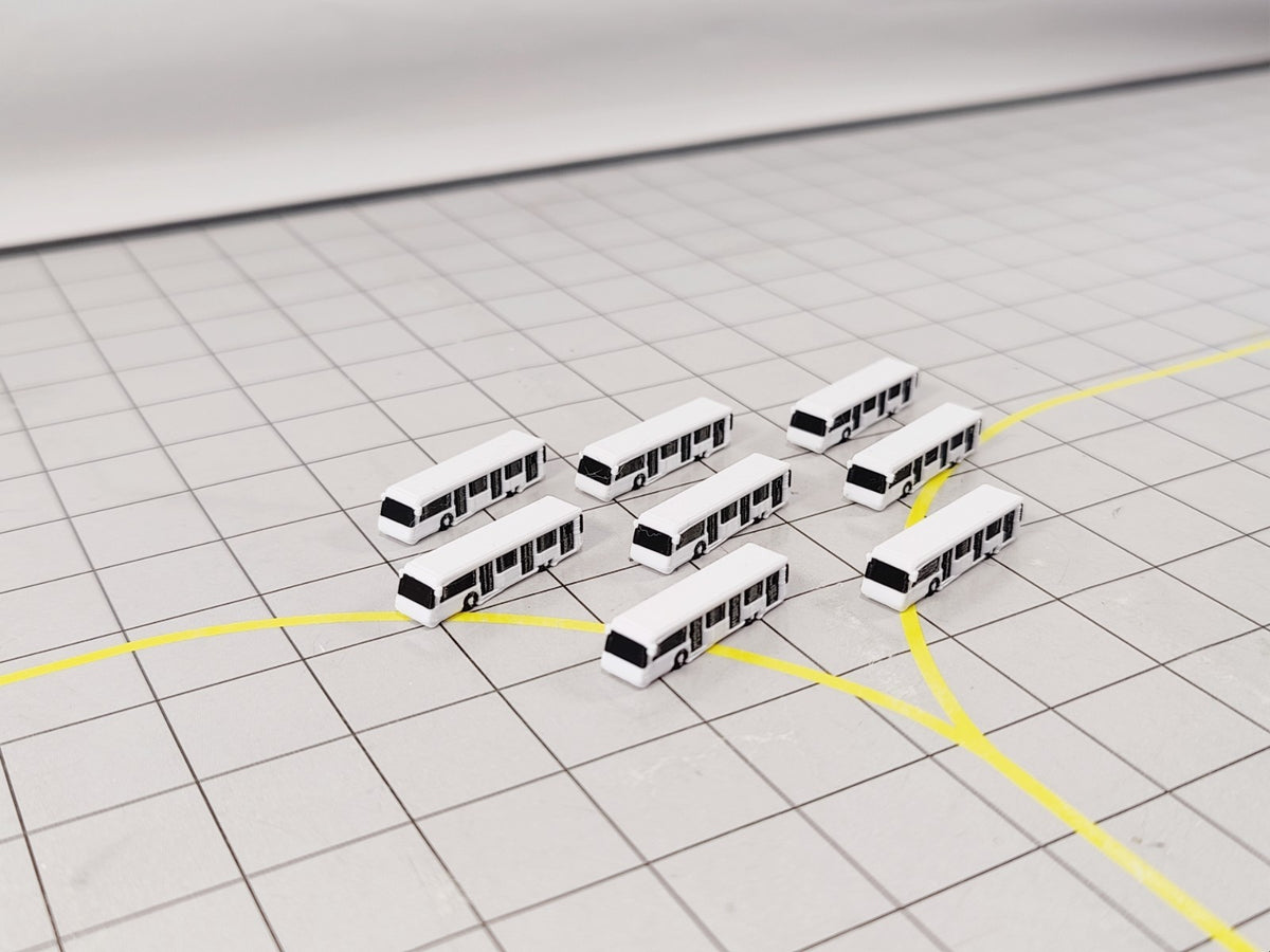 8x White Airport Bus Set GSE Ground Service Vehicle Models 1:500 Scale Scenery
