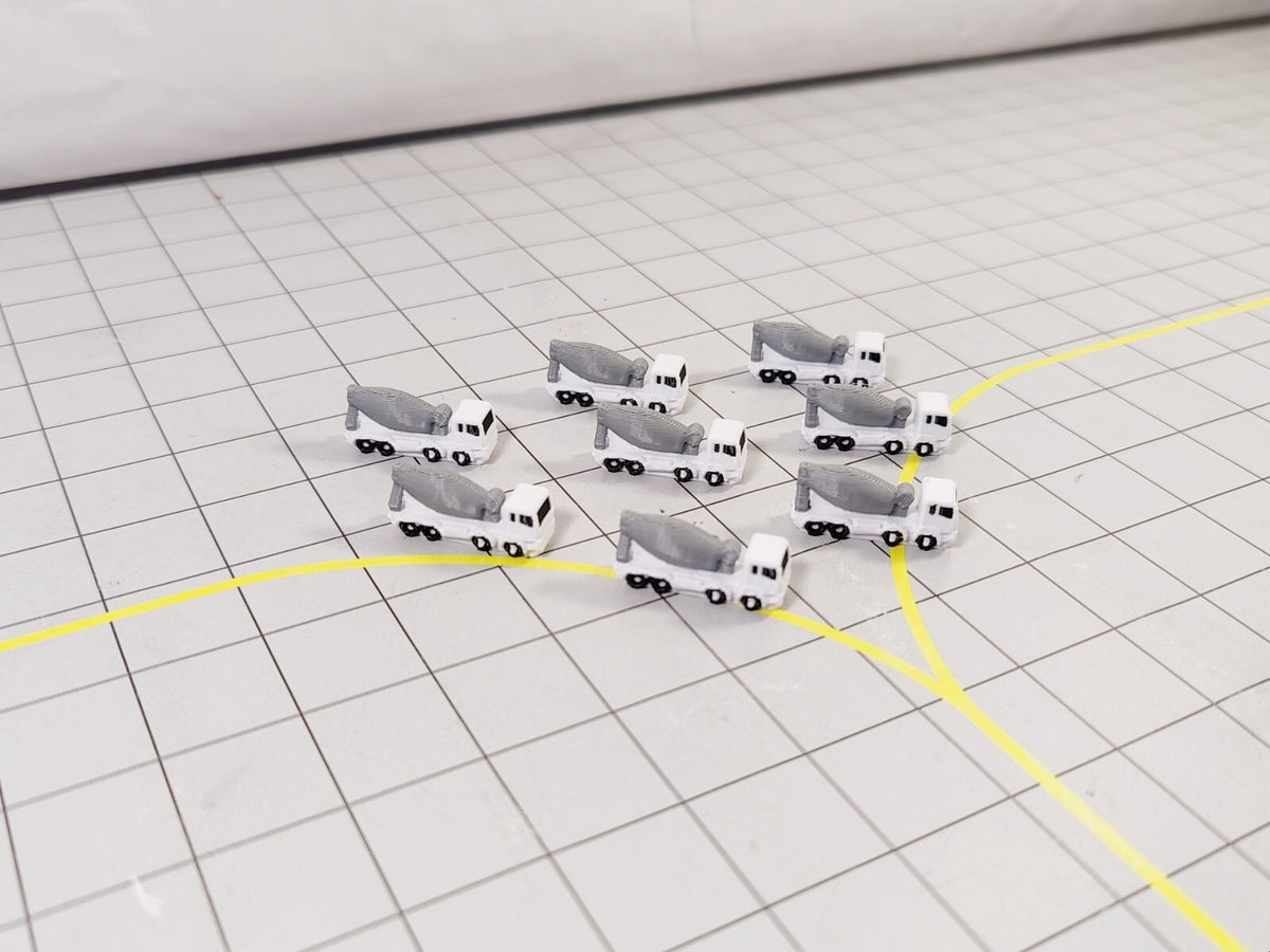 8x Cement Mixer Truck 1:500 Scale Airport Construction Site GSE Vehicle Models