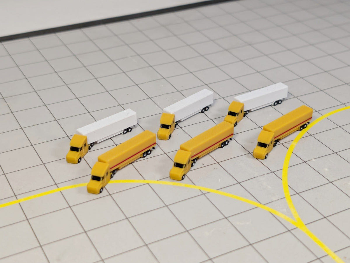 6x Yellow Trucks Airport GSE Vehicles 1:500 Scale Diorama (US style - Rotating)
