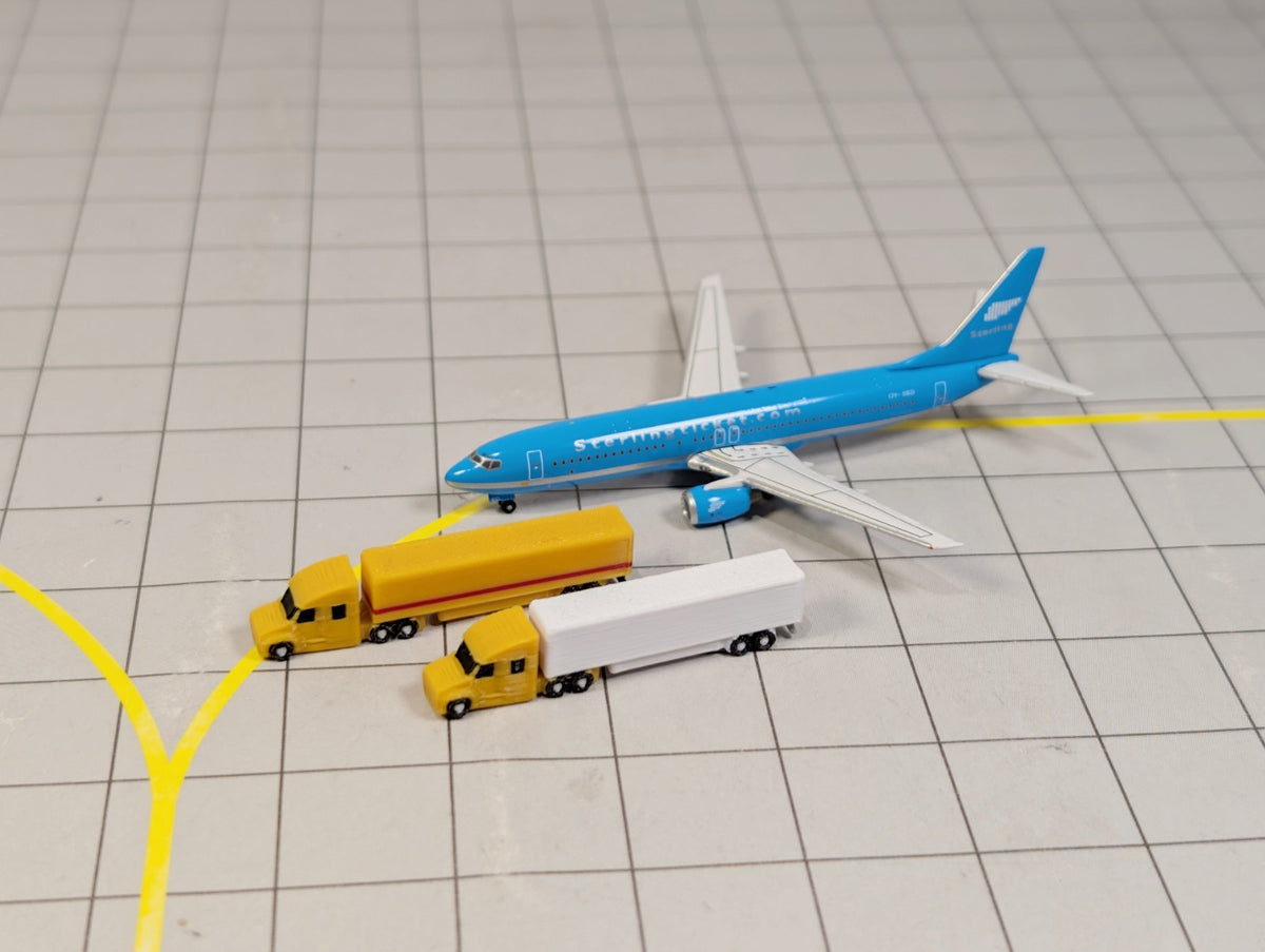 6x Yellow Trucks Airport GSE Vehicles 1:500 Scale Diorama (US style - Rotating)