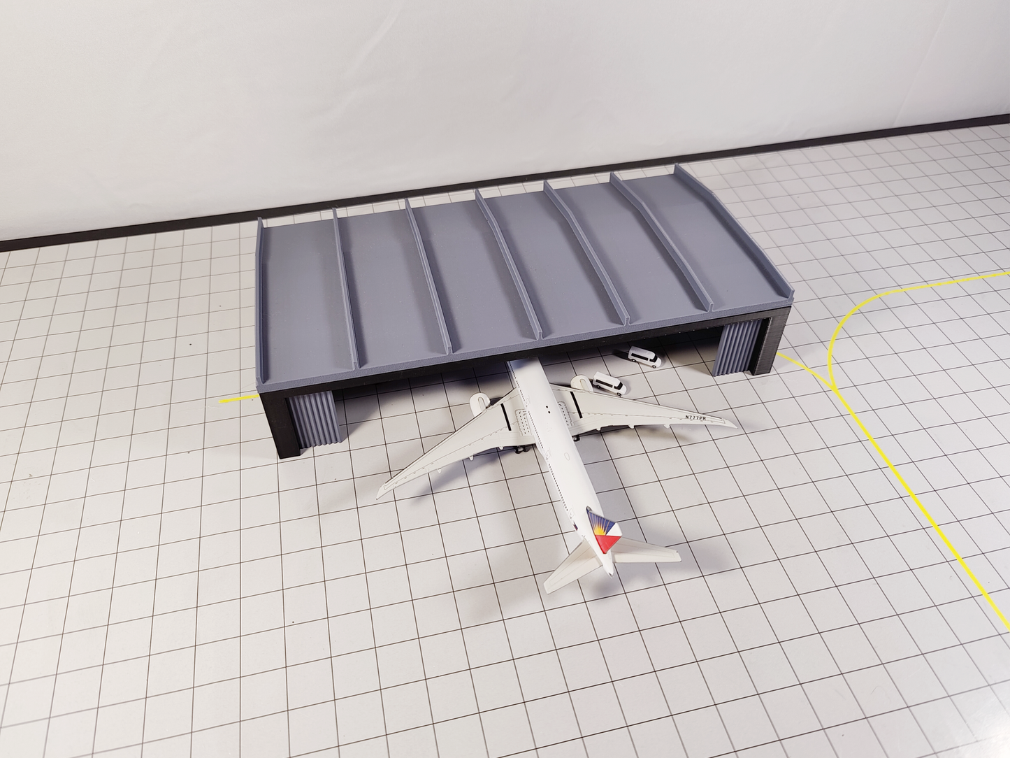 Black Large Aircraft Hangar Maintenance Building Airport Model 1:400 Scale