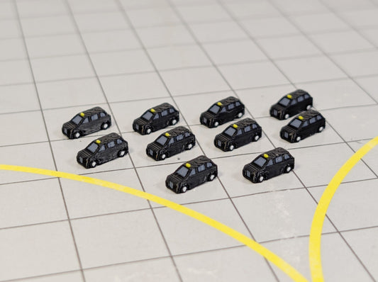 London Taxi Black Cabs (x10) GSE Airport Car Vehicles 1:400 Scale Scenery