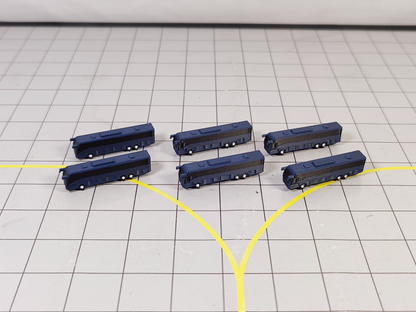 6x Twin Axle Coach/Buses Aircraft Airport GSE Set Models 1:400 Diorama - Blue