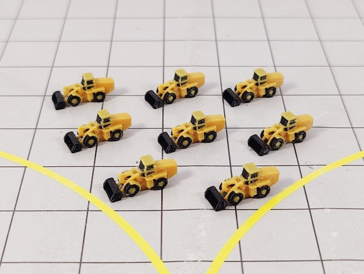 8x Front Loader Diggers Airport Construction Site GSE Scenery Models 1:500 Scale