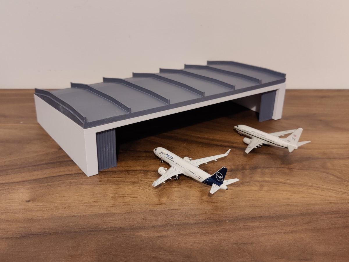 Black Large Aircraft Hangar Maintenance Building Airport Model 1:400 Scale - White