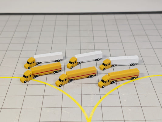 6x Yellow Trucks Airport GSE Vehicles 1:500 Scale Diorama (US style - Rotating)