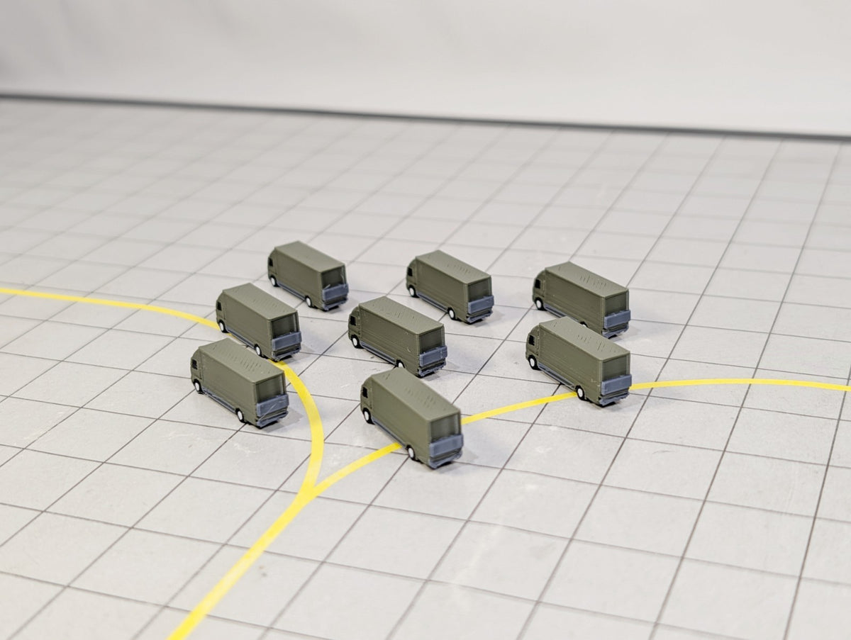 Military Rigid Trucks (x8) Airport Cargo Lorry GSE Vehicles 1:400 Scale Diorama