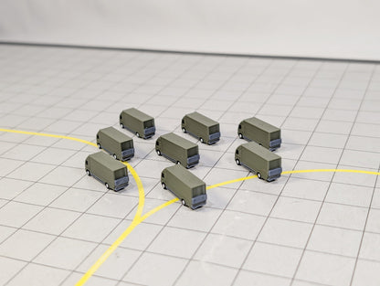 Military Rigid Trucks (x8) Airport Cargo Lorry GSE Vehicles 1:400 Scale Diorama