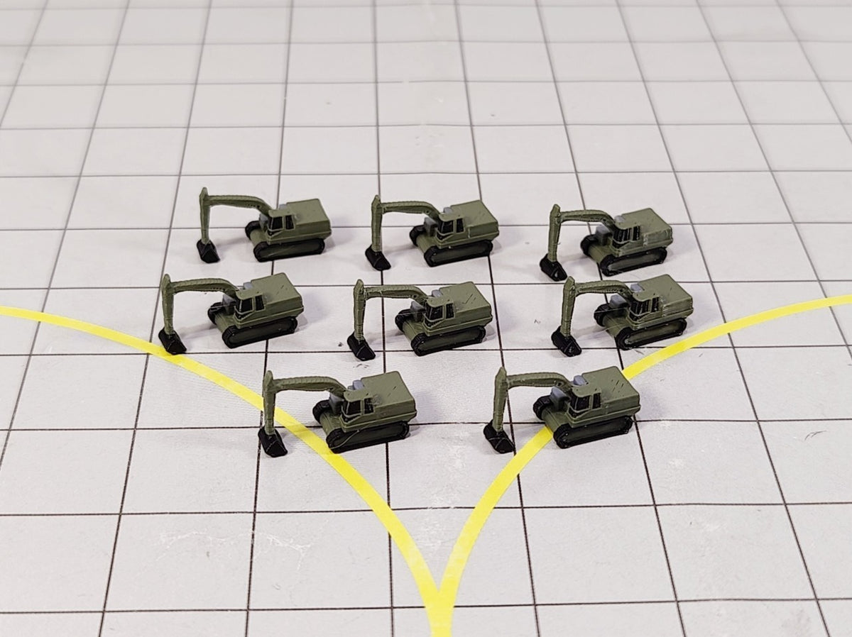 8x Excavator Diggers Airport Construction Site GSE Vehicle Models 1:500 Scale