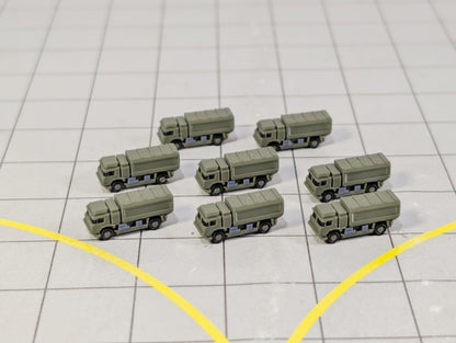 Military Transport Trucks (x8) Airport GSE Army Vehicles 1:500 Scale Diorama