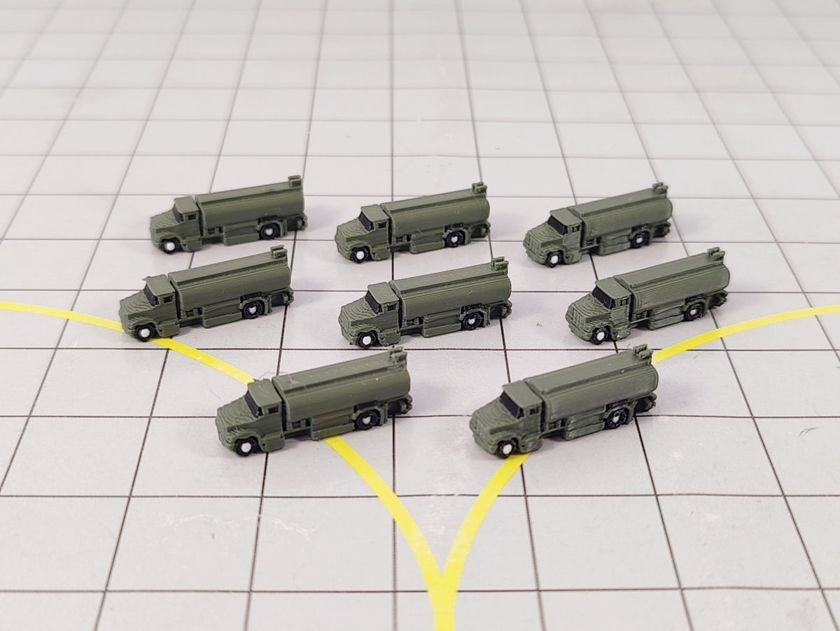8x REFUELLING FUEL TRUCKS US Style Airport GSE Service Vehicles 1:400 Scale - Military Green