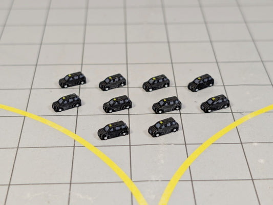 10x London Taxi Black Cabs GSE Airport Car Vehicles 1:500 Scale Scenery