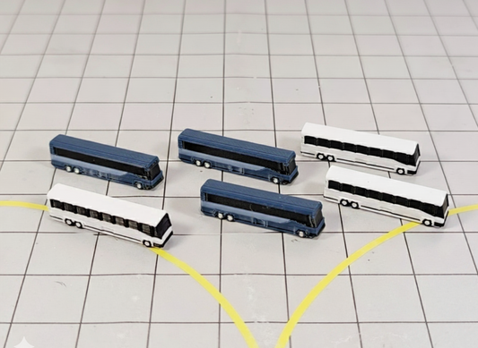 Bus/Coach US Greyhound style (x6) Airport GSE Vehicle Models 1:500 Scale Diorama