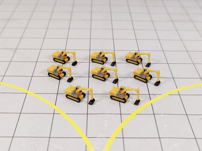 8x Excavator Diggers Airport Construction Site GSE Vehicle Models 1:500 Scale