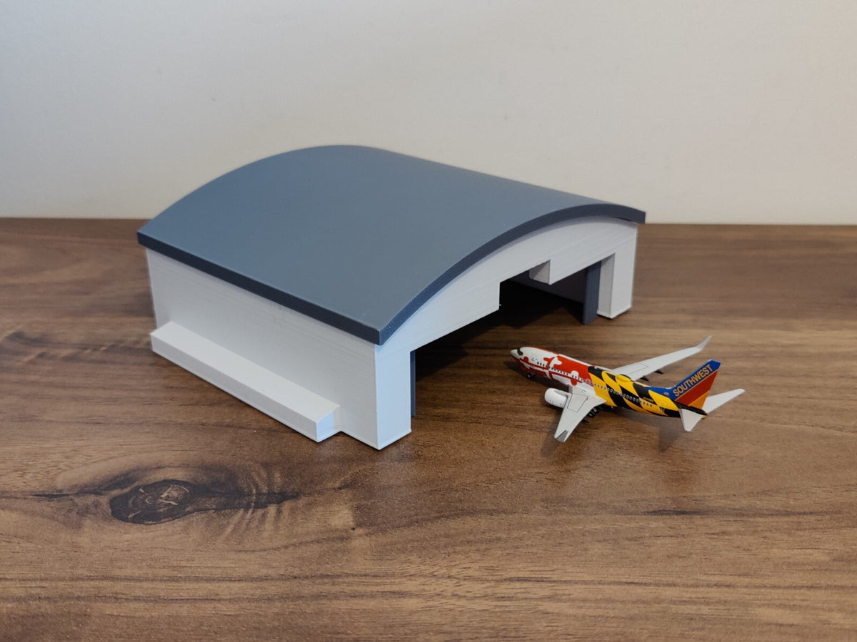 Black Curved Aircraft Hangar Maintenance Building Airport Model 1:400 Scale - White