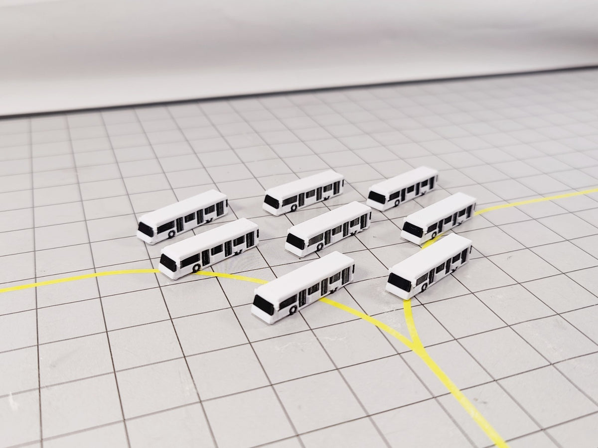 8x White Airport Bus Set GSE Ground Service Vehicle Models 1:400 Scale Diorama