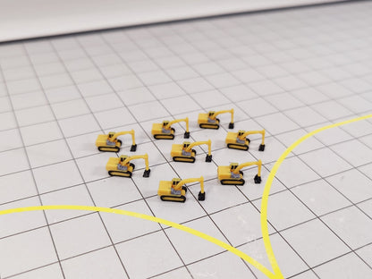 8x Excavator Diggers Airport Construction Site GSE Vehicle Models 1:500 Scale