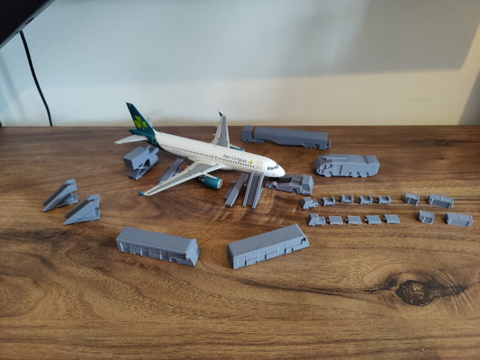 25x Narrow Body GSE Equipment Tug/Stairs/Bus/Trucks+ 1:200 Scale Airport Diorama