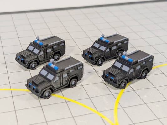 SWAT Police Armoured Vehicle/Truck (x4) Airport GSE Vehicles 1:200 Scale Scenery
