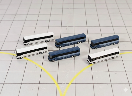 6x Bus/Coach US Greyhound style Airport GSE Vehicle Models 1:400 Scale Diorama