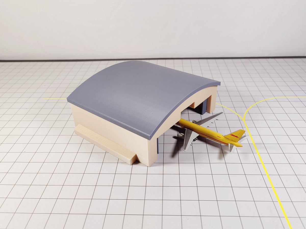 Black Curved Aircraft Hangar Maintenance Building Airport Model 1:400 Scale - Beige