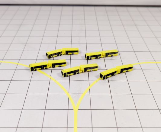 5x Yellow Airport Car Park Articulated Buses GSE 1:500 Scale Vehicle Models