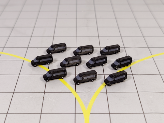 10x Black Airport VIP/Crew Minibuses/Vans Vehicles Models 1:500 Scale Diorama