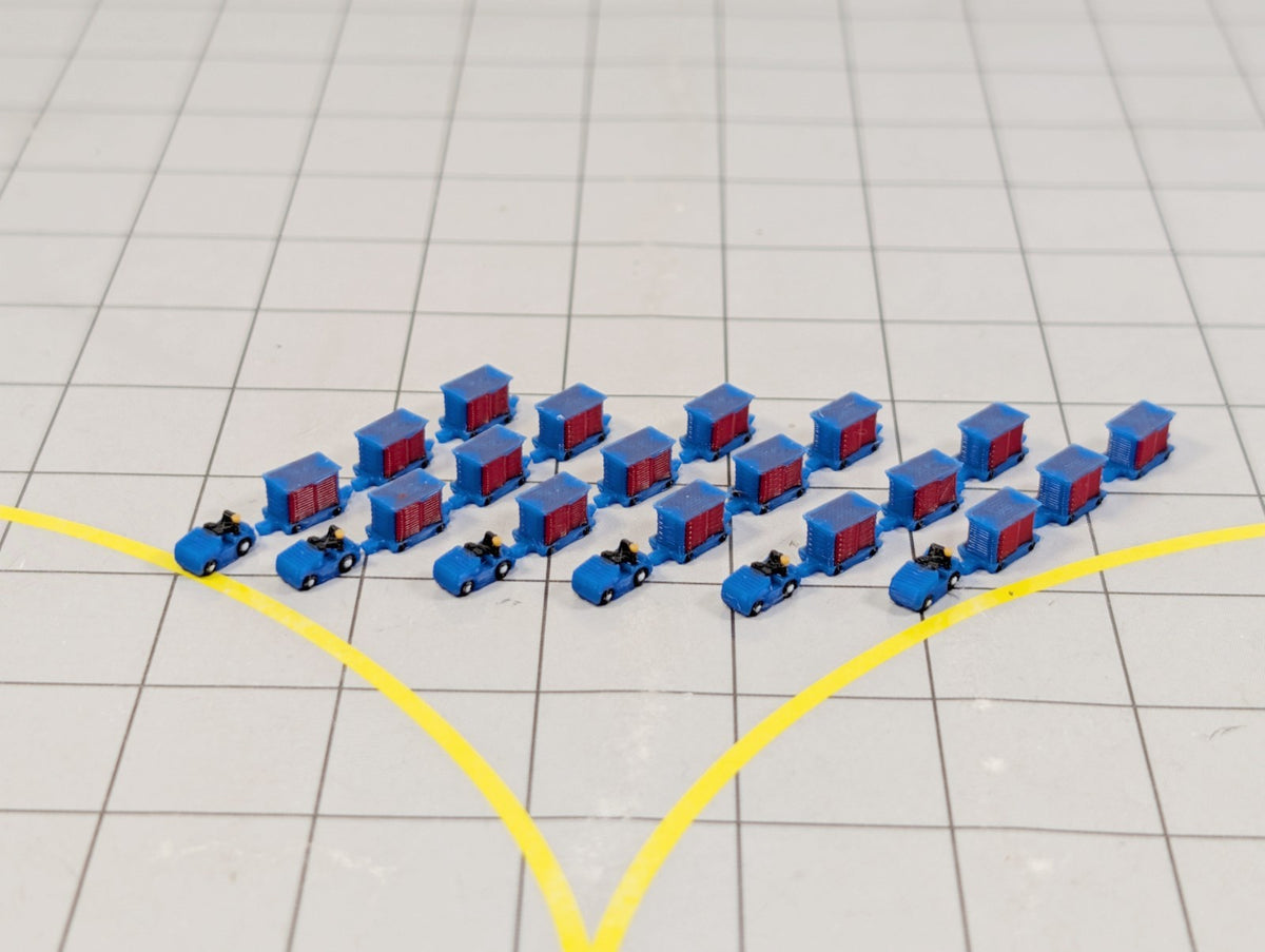 Tug & Dolly Baggage Trailers (6x Southwest Blue) Airport GSE Vehicle 1:400 Scale