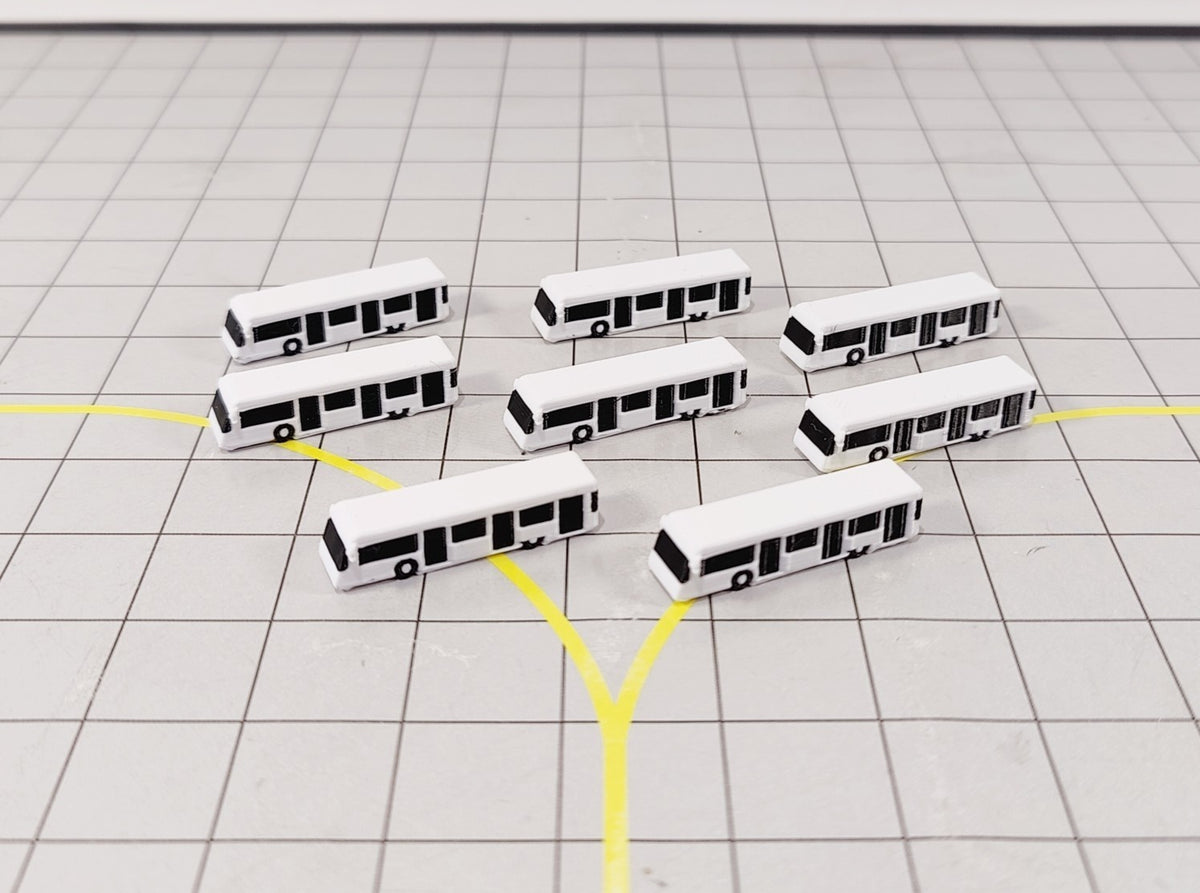 8x White Airport Bus Set GSE Ground Service Vehicle Models 1:400 Scale Diorama