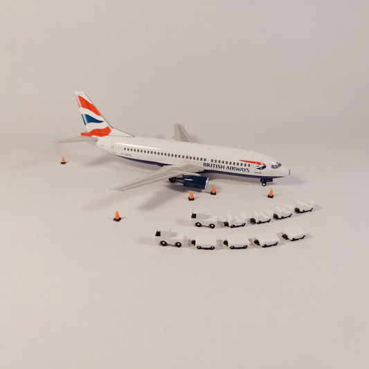 4x White Dolly Tug & ULD/Baggage Trailers Airport GSE Vehicle Models 1:200 Scale (Blank)