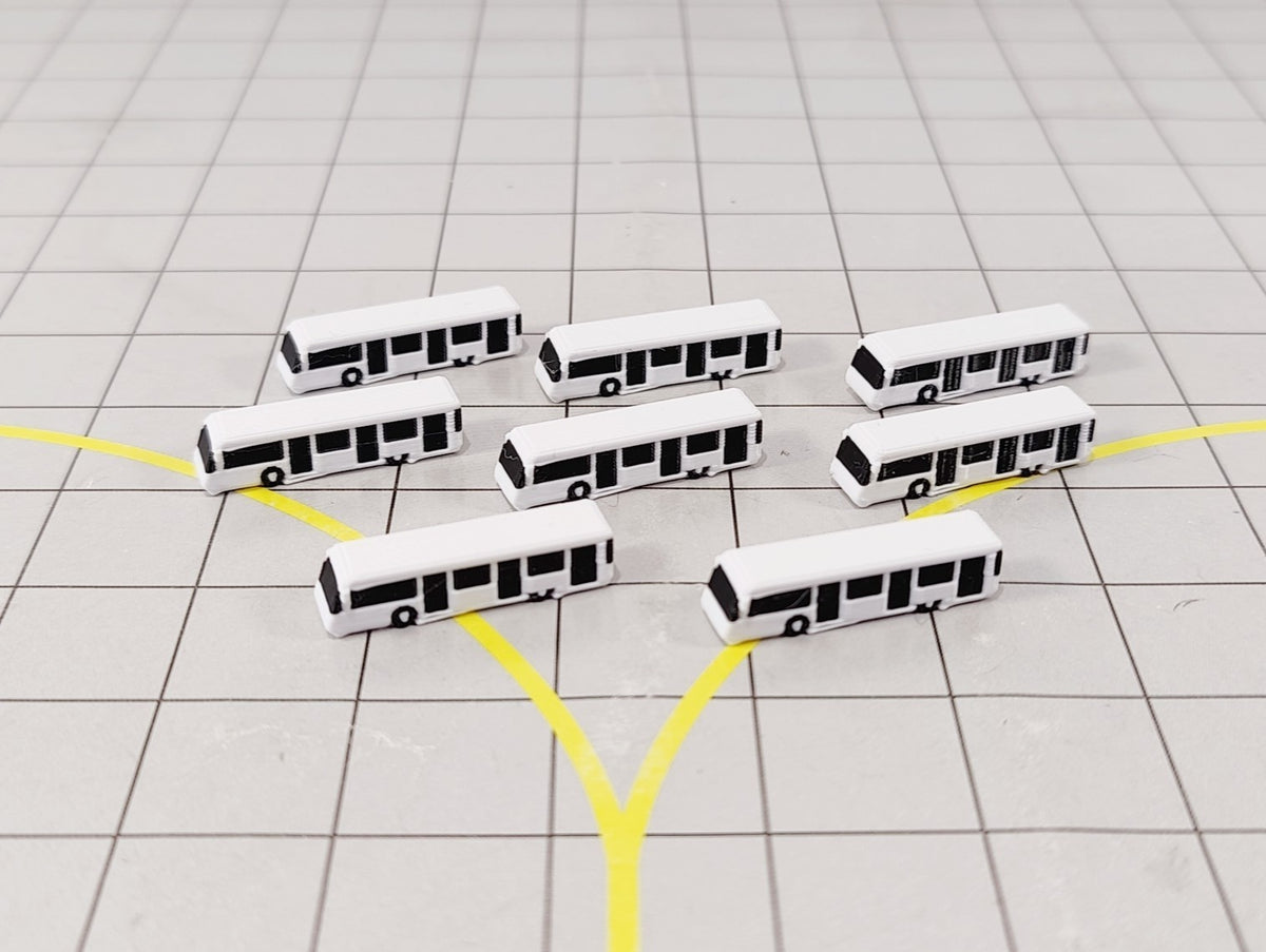 8x White Airport Bus Set GSE Ground Service Vehicle Models 1:500 Scale Scenery