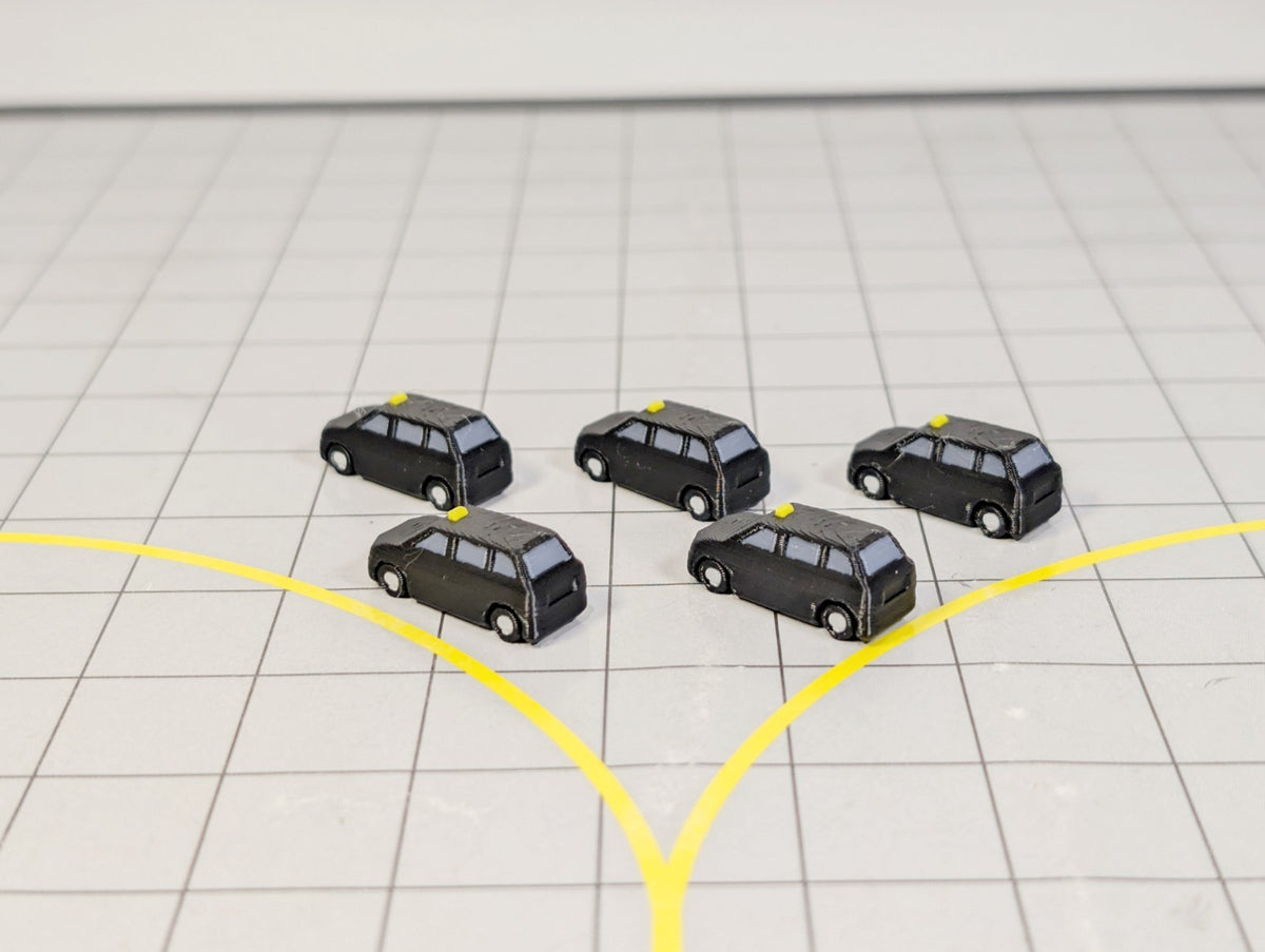 5x London Taxi Black Cabs GSE Airport Car Vehicles 1:200 Scale Scenery