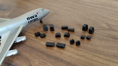 16x Set of ULD Aircraft Containers Grey/Black/White 1:400 Scale Airport Diorama