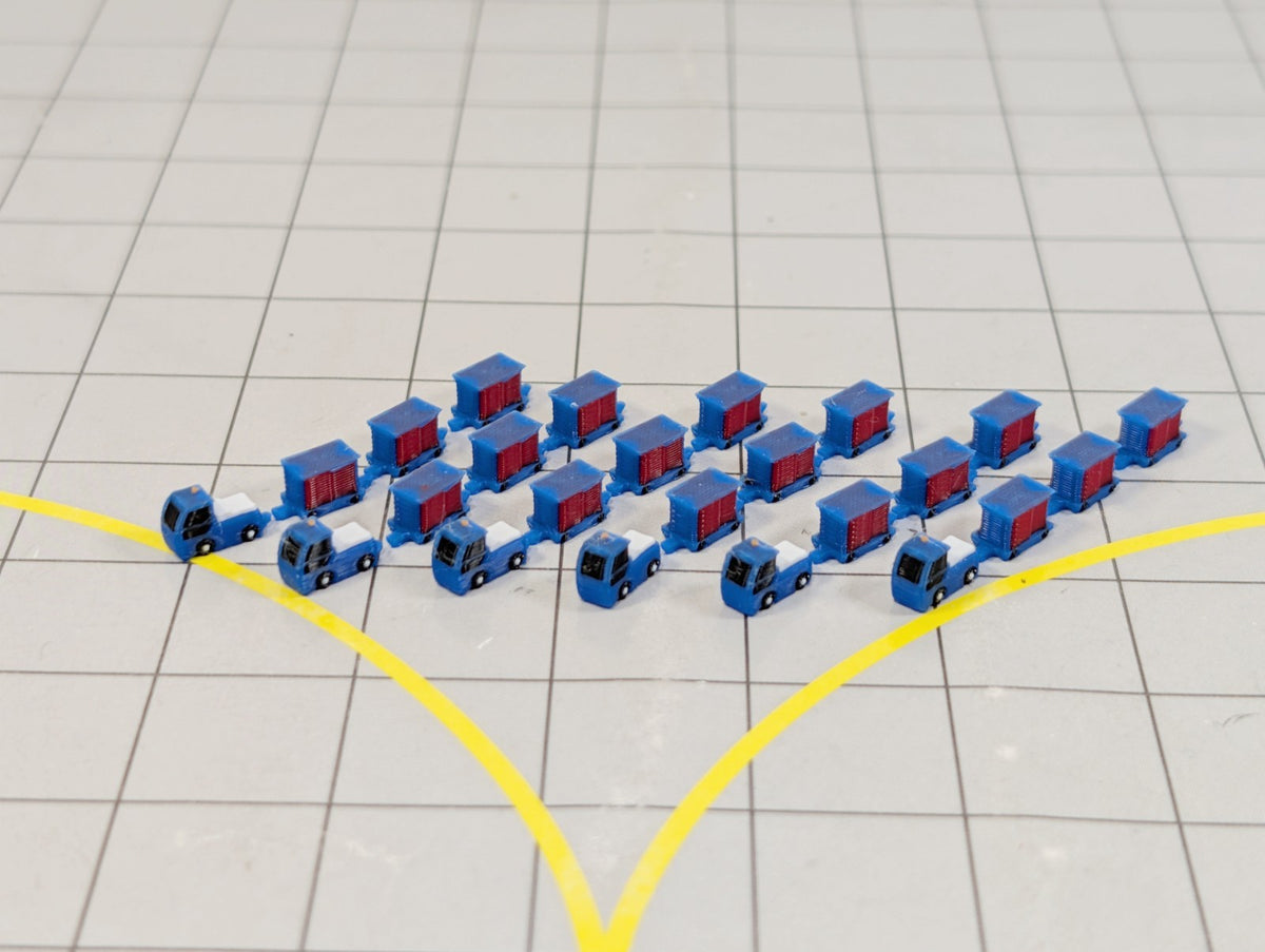 Tug & Dolly Baggage Trailers (6x Southwest Blue) Airport GSE Vehicle 1:400 Scale