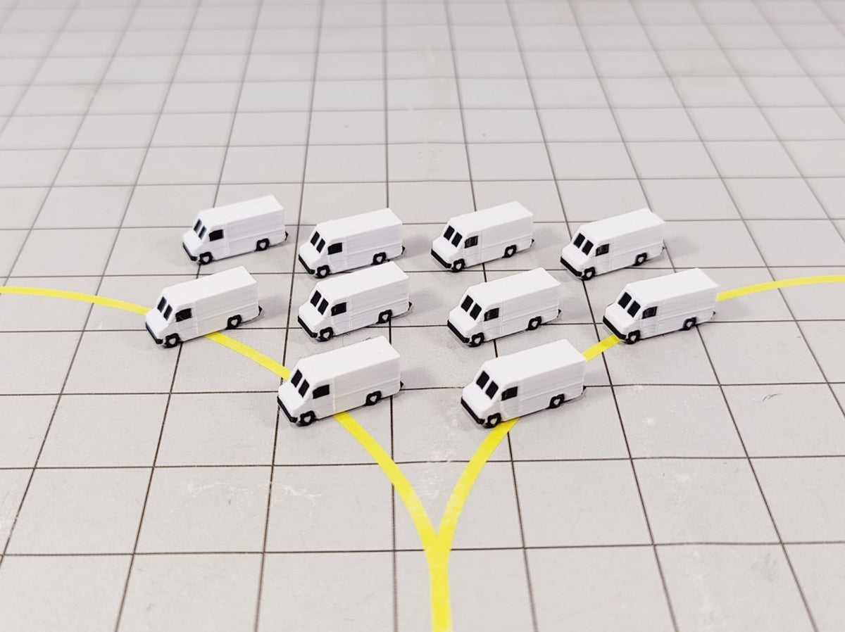 10x Courier Delivery Step Vans US Style Airport GSE Vehicles 1:400 Scale