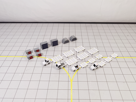 4x White Tug & Dolly ULD Cargo Trailers Airport GSE Vehicle Models 1:200 Scale