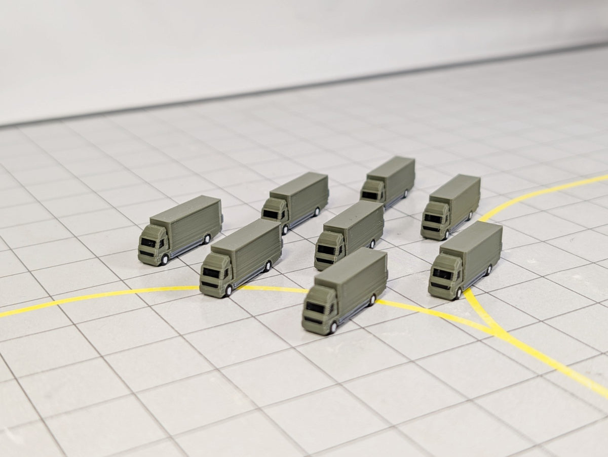 Military Rigid Trucks (x8) Airport Cargo Lorry GSE Vehicles 1:400 Scale Diorama