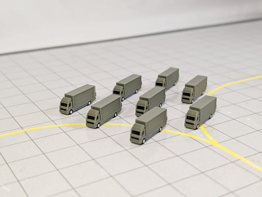 Military Rigid Trucks (x8) Airport Cargo Lorry GSE Vehicles 1:400 Scale Diorama