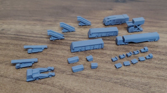 25x Narrow Body GSE Equipment 1:500 Scale Tug/Stairs/Bus/Trucks+ Airport Diorama