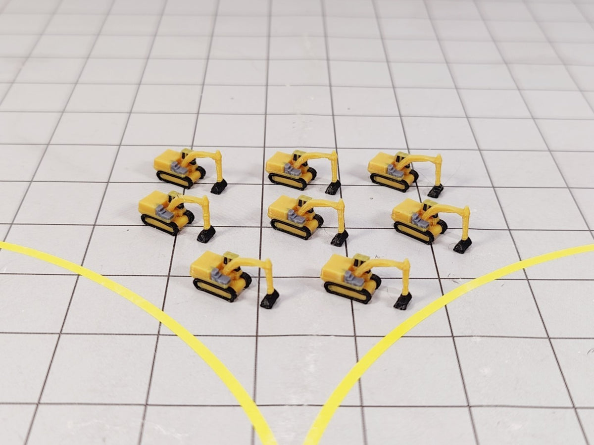 8x Excavator Diggers Airport Construction Site GSE Vehicle Models 1:500 Scale