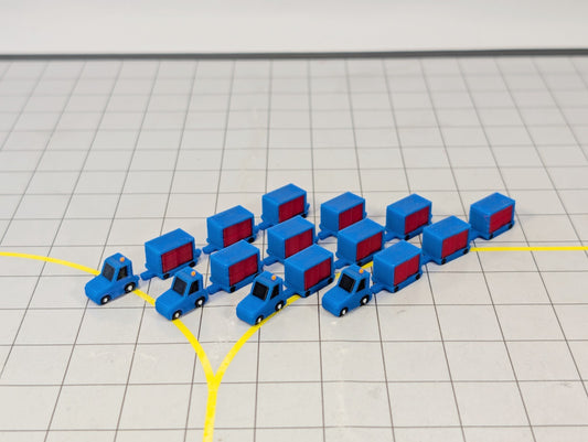 Tug & Dolly Baggage Trailers (4x Southwest Blue) Airport GSE Vehicle 1:200 Scale