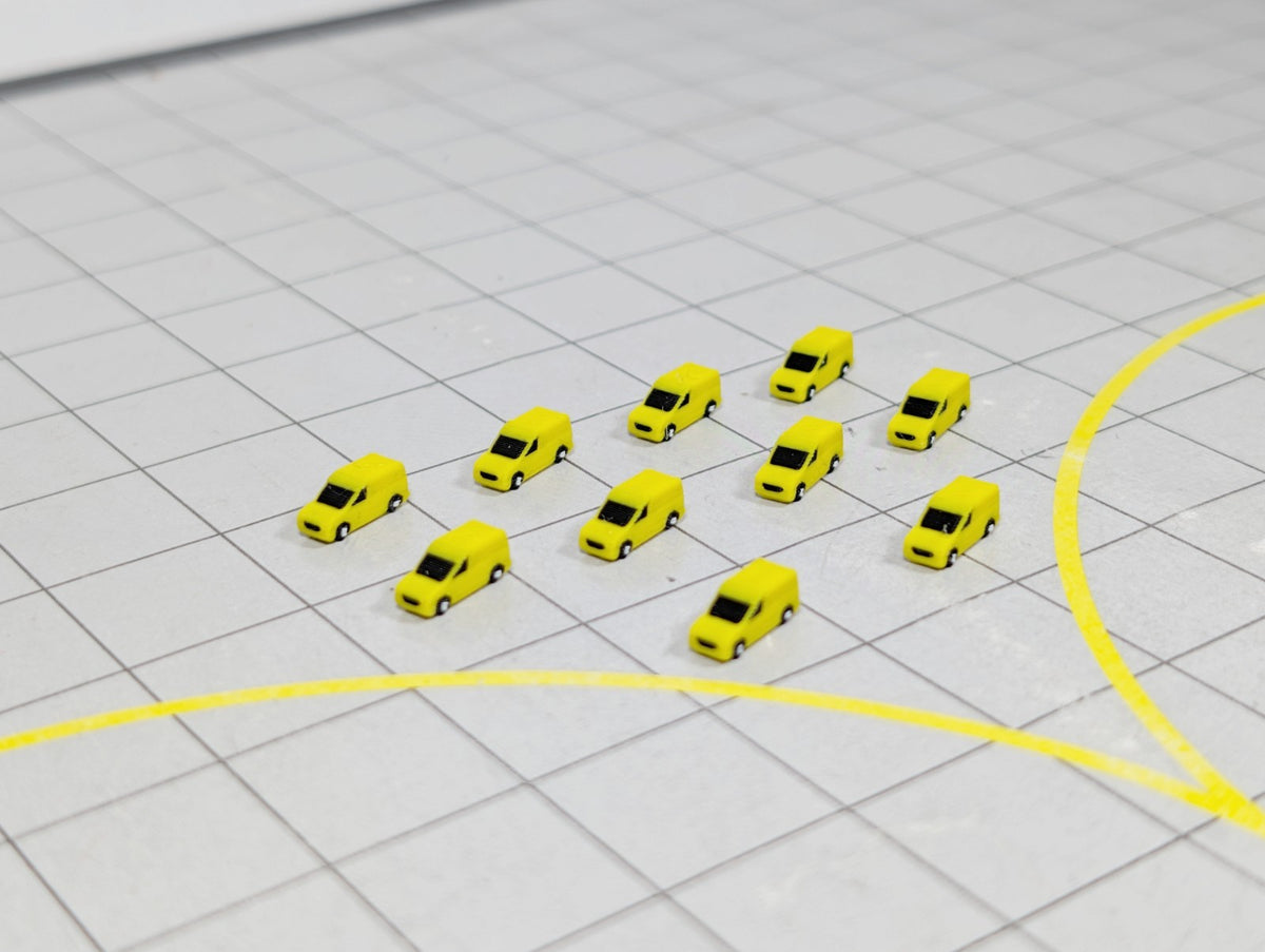 10x Small Engineering Vans Airport Aircraft Vehicles Models 1:400 Scale - Yellow