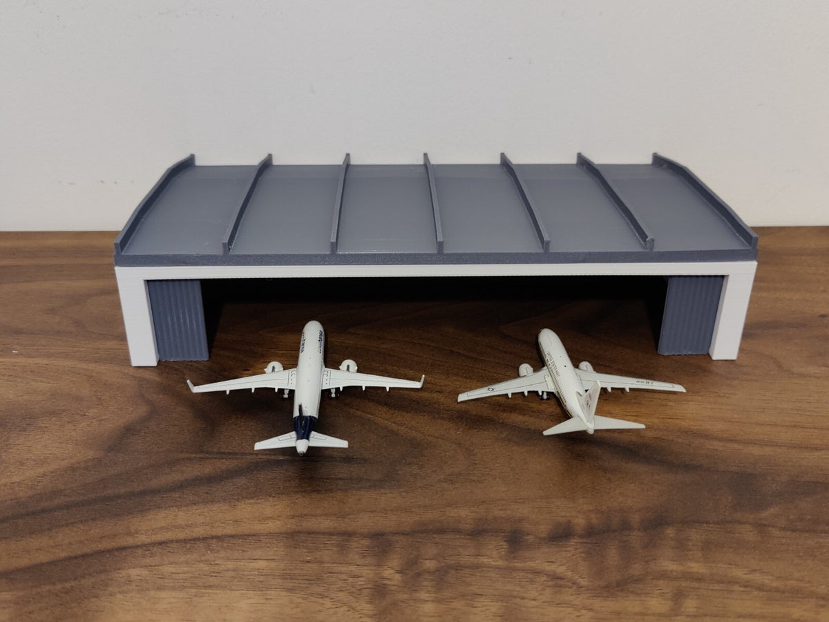 Black Large Aircraft Hangar Maintenance Building Airport Model 1:400 Scale - White
