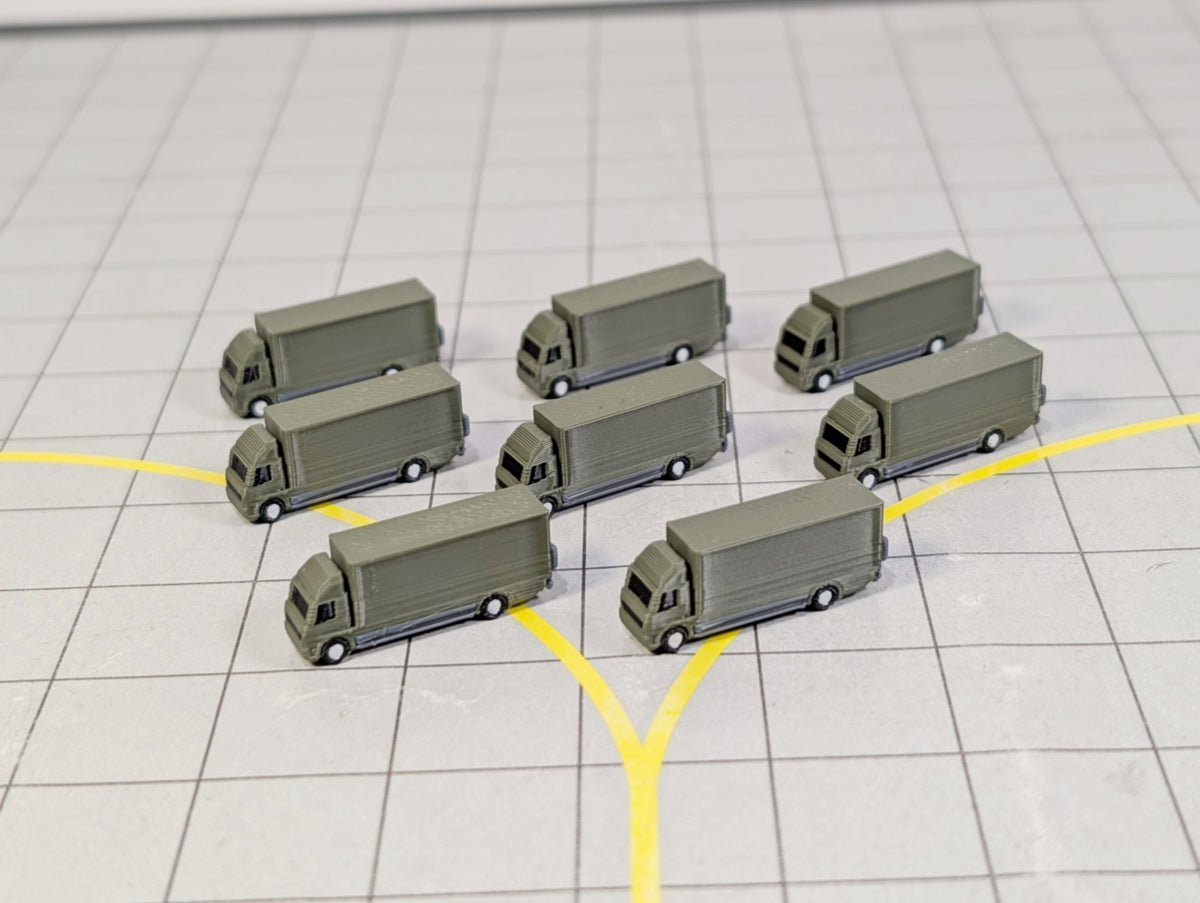 Military Rigid Trucks (x8) Airport Cargo Lorry GSE Vehicles 1:400 Scale Diorama