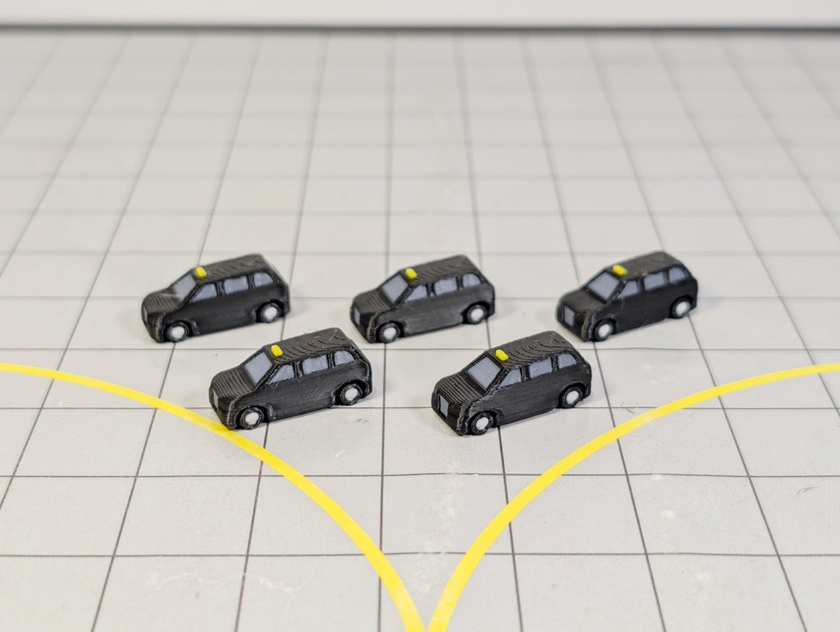 5x London Taxi Black Cabs GSE Airport Car Vehicles 1:200 Scale Scenery
