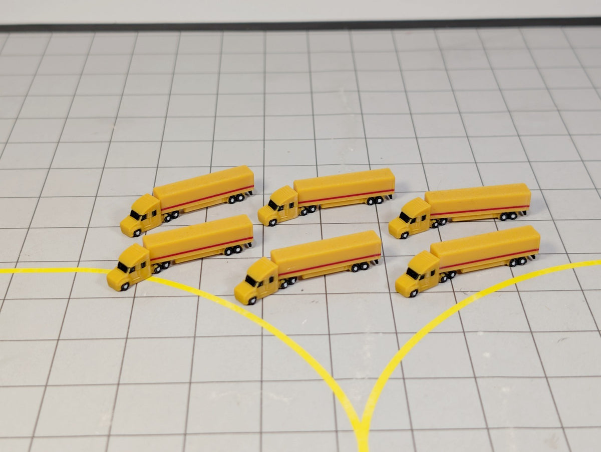 6x Yellow Trucks Airport GSE Vehicles 1:500 Scale Diorama (US style - Rotating)