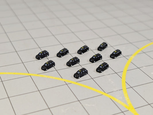 10x London Taxi Black Cabs GSE Airport Car Vehicles 1:500 Scale Scenery